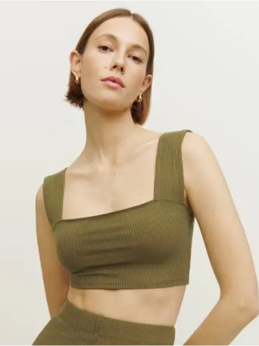 Reformation Olive Ribbed Square-Neck Crop Tank